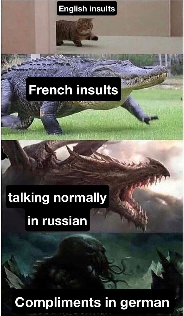 English insults French insults talking normally
in russian Compliments in german 