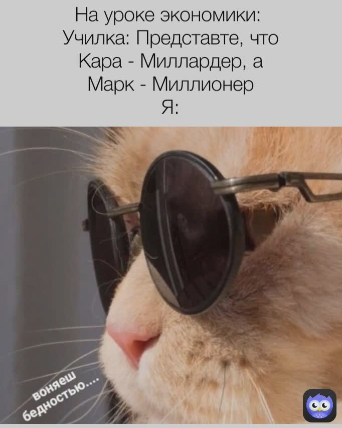 На уроке экономики: 
Училка: Представте, что Кара - Миллардер, а Марк - Миллионер
Я: