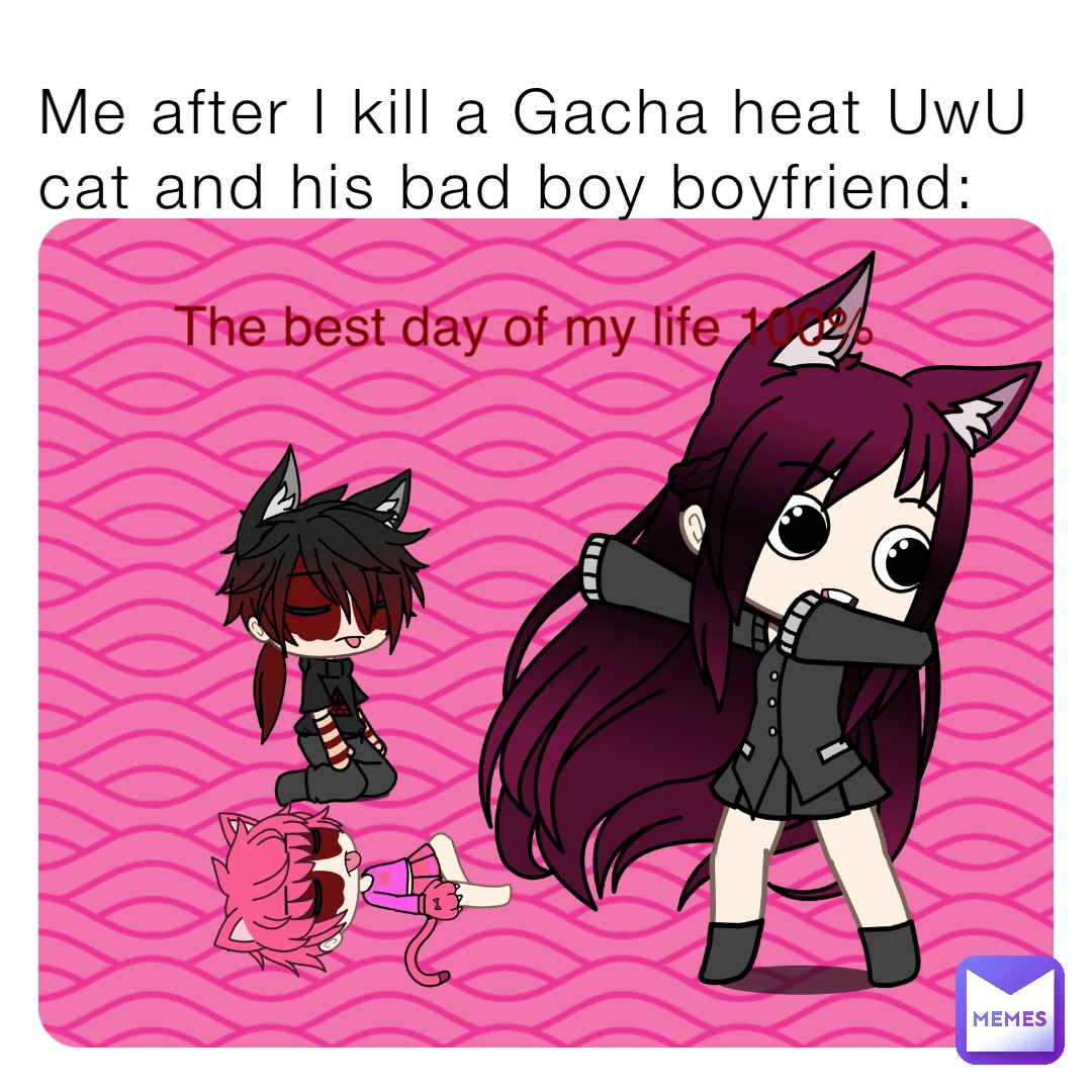 Me after I kill a Gacha heat UwU cat and his bad boy boyfriend: The best day of my life 100%