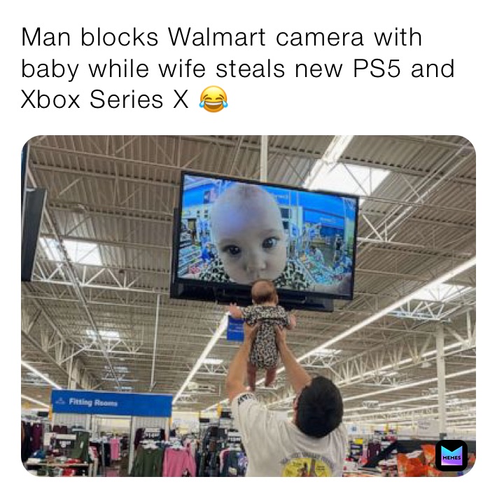 Man blocks Walmart camera with baby while wife steals new PS5 and Xbox Series X 😂