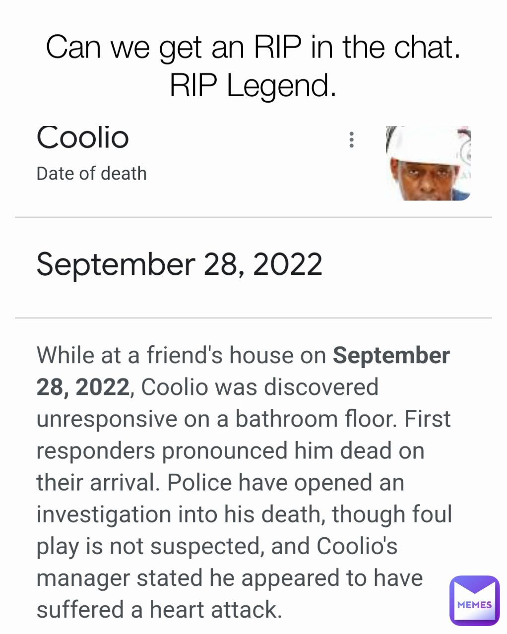 Can we get an RIP in the chat. RIP Legend.