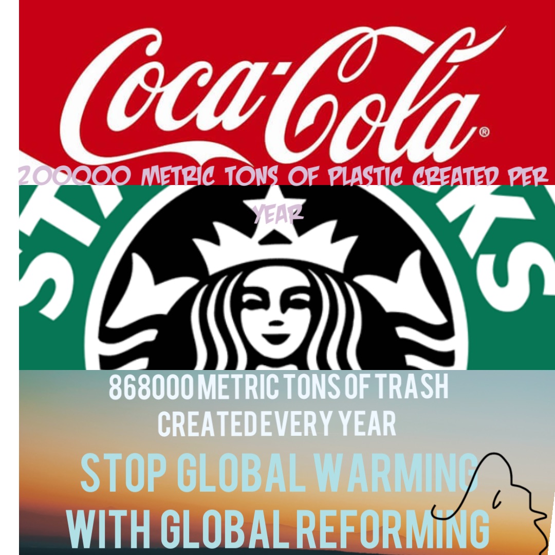 200000 metric tons of plastic created per year 868000 metric tons of trash 
created every year Stop  global warming 
With  Global reforming