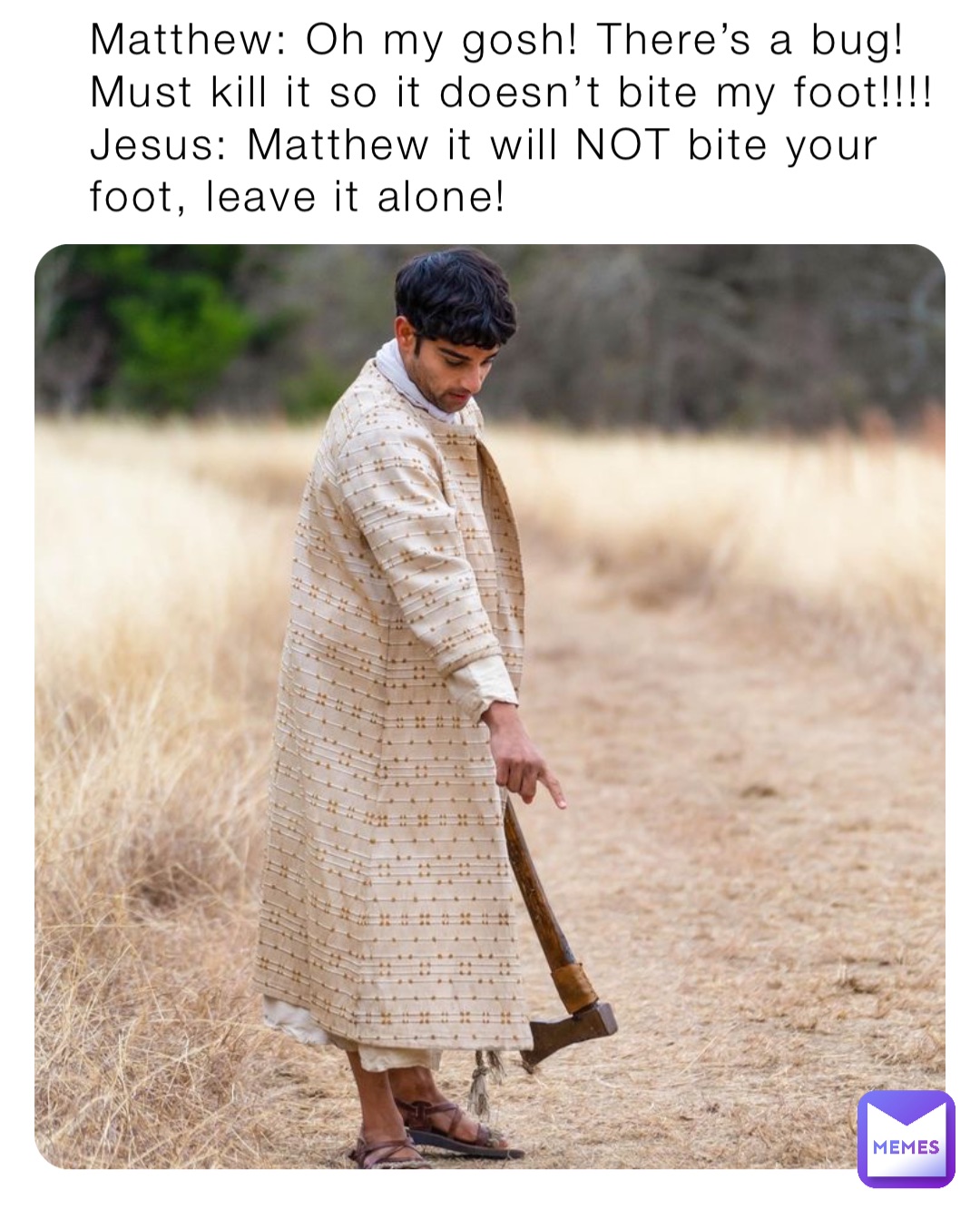 Matthew: Oh my gosh! There’s a bug! Must kill it so it doesn’t bite my foot!!!! 
Jesus: Matthew it will NOT bite your foot, leave it alone!