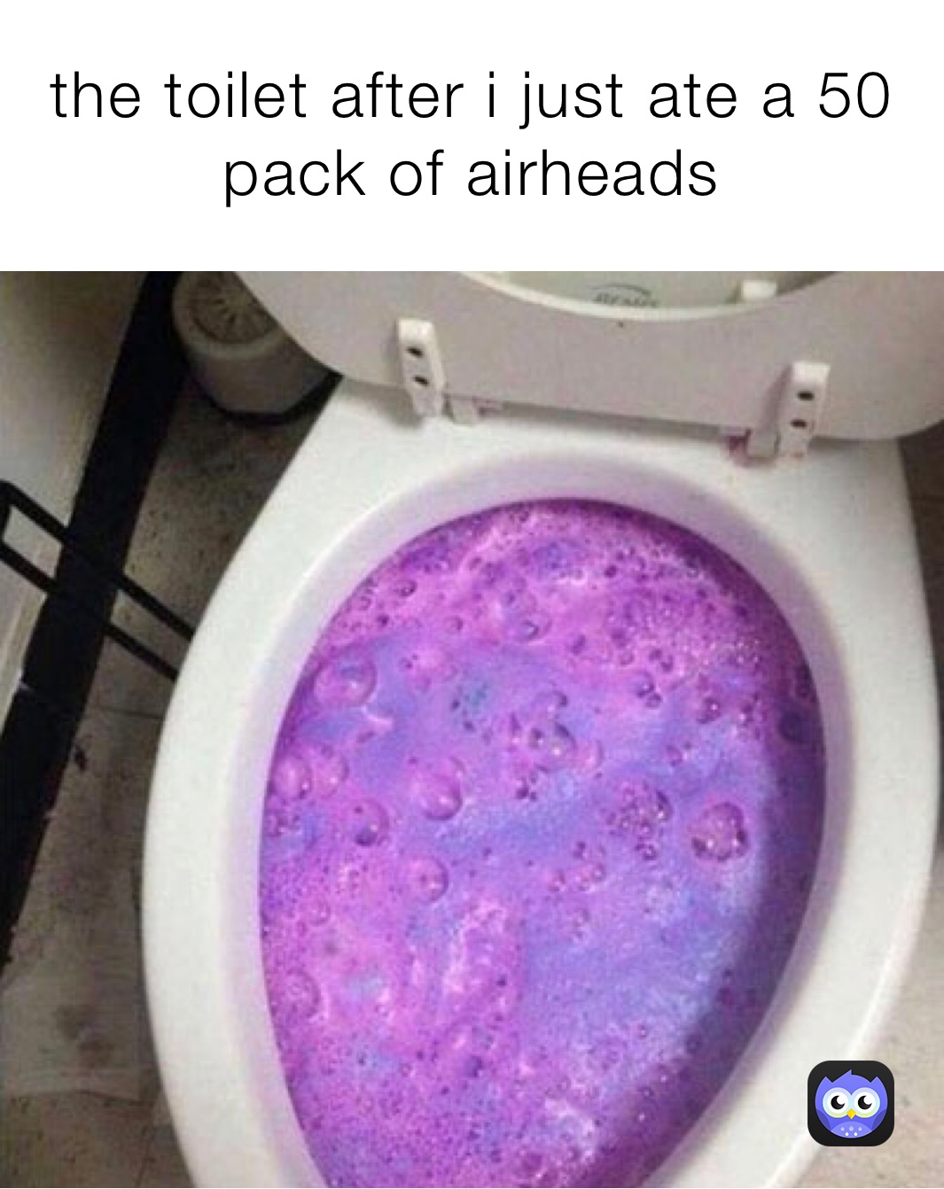the toilet after i just ate a 50 pack of airheads