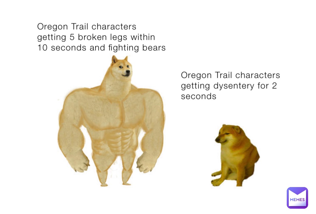 Oregon Trail characters getting 5 broken legs within 10 seconds and fighting bears Oregon Trail characters getting dysentery for 2 seconds