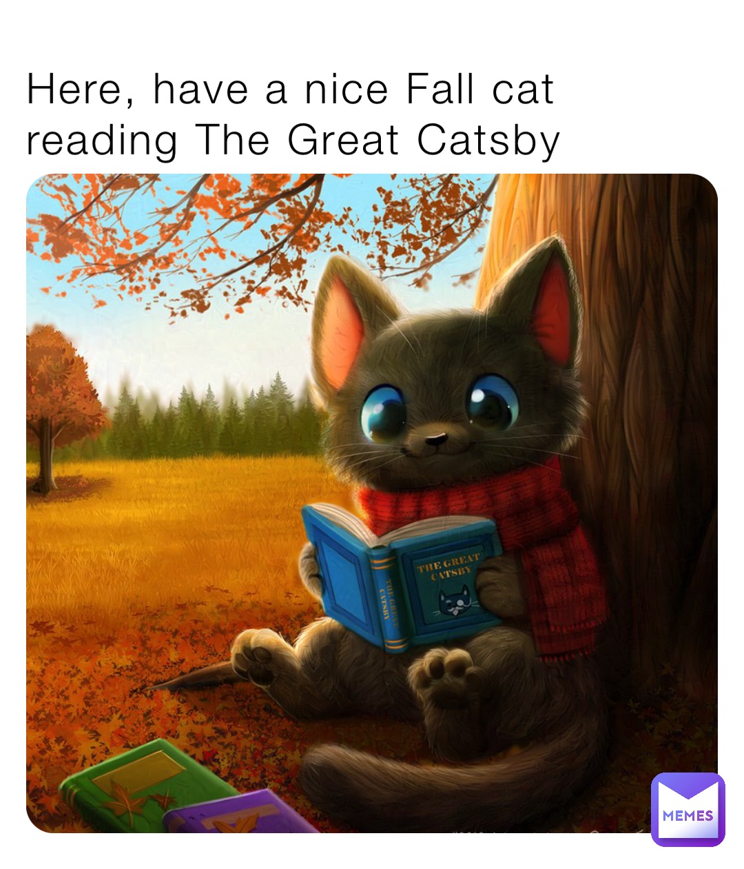 Here, have a nice Fall cat reading The Great Catsby