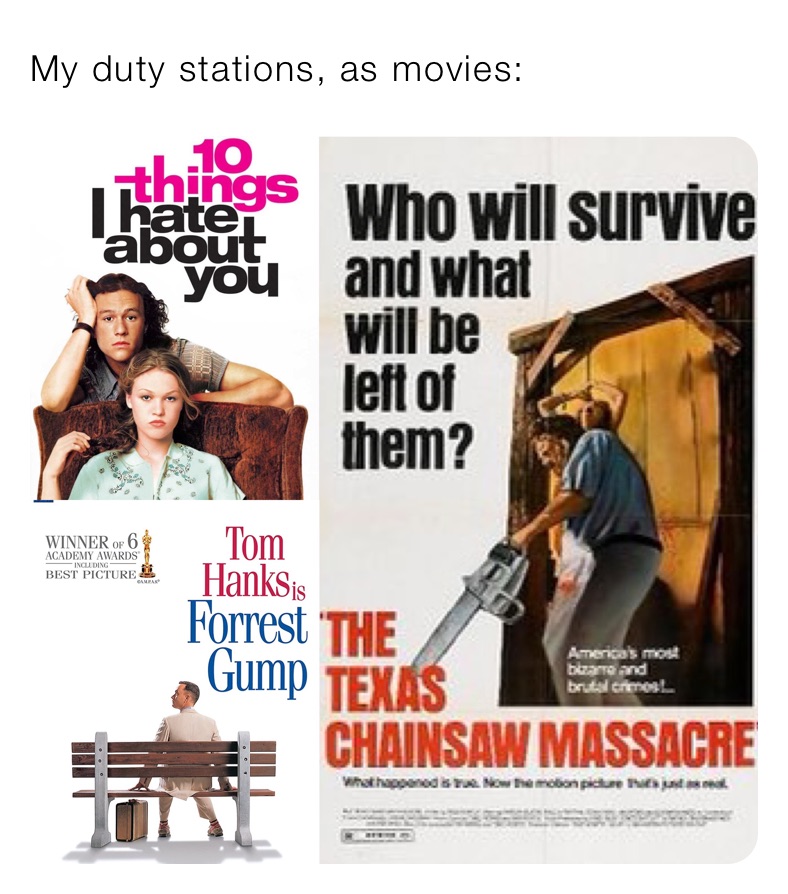 My duty stations, as movies: 