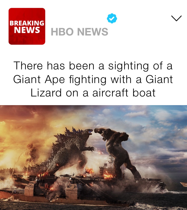 There has been a sighting of a Giant Ape fighting with a Giant Lizard on a aircraft boat 