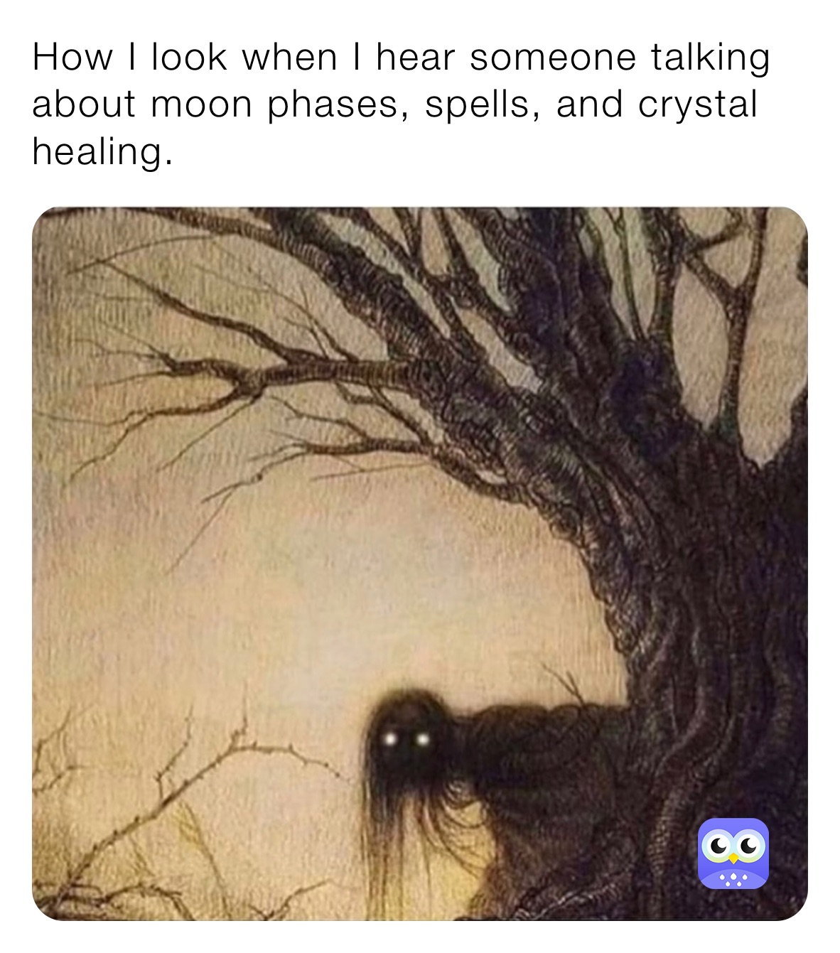 How I look when I hear someone talking about moon phases, spells, and crystal healing. 
