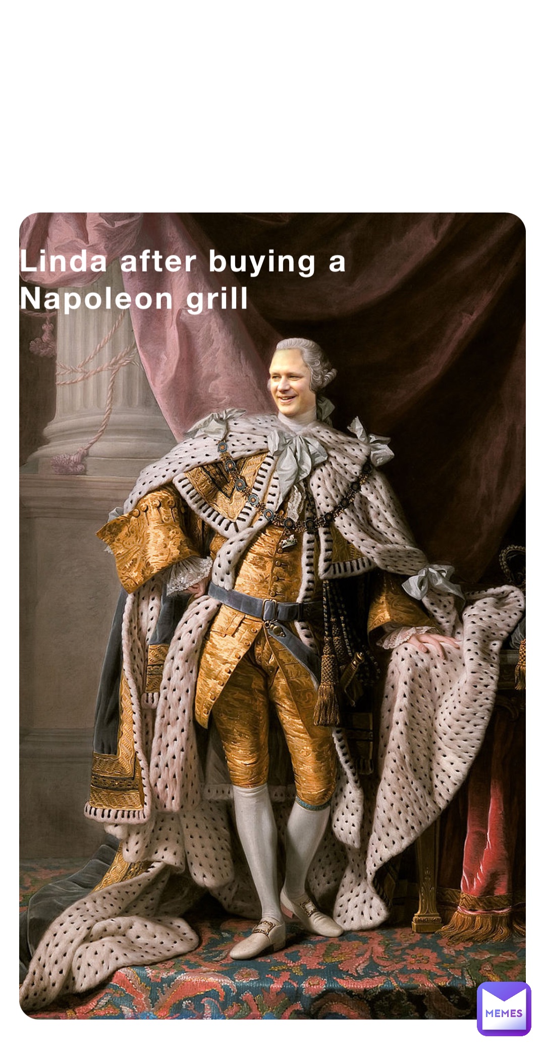 Linda after buying a Napoleon grill