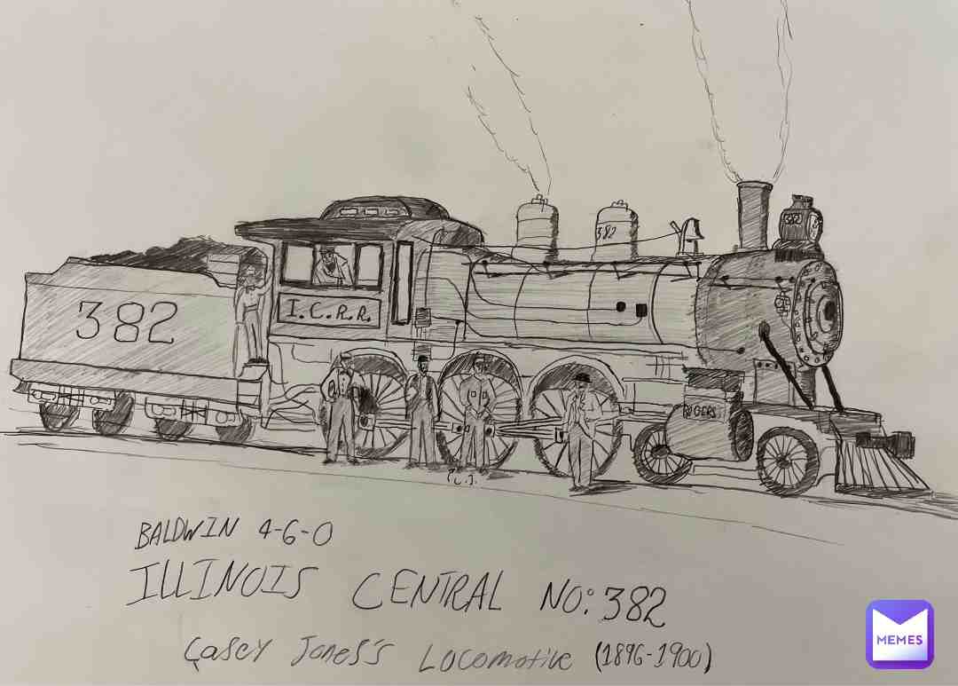 I.C.R.R. No. 382 (4-6-0 Whyte “Ten Wheeler” Config.), Made By Baldwin, operated by the fabled Casey Jones