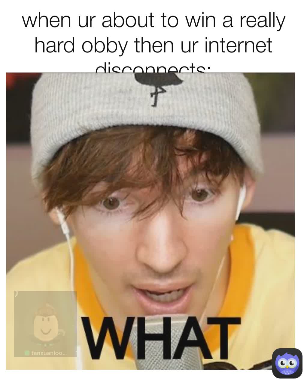 when ur about to win a really hard obby then ur internet disconnects: