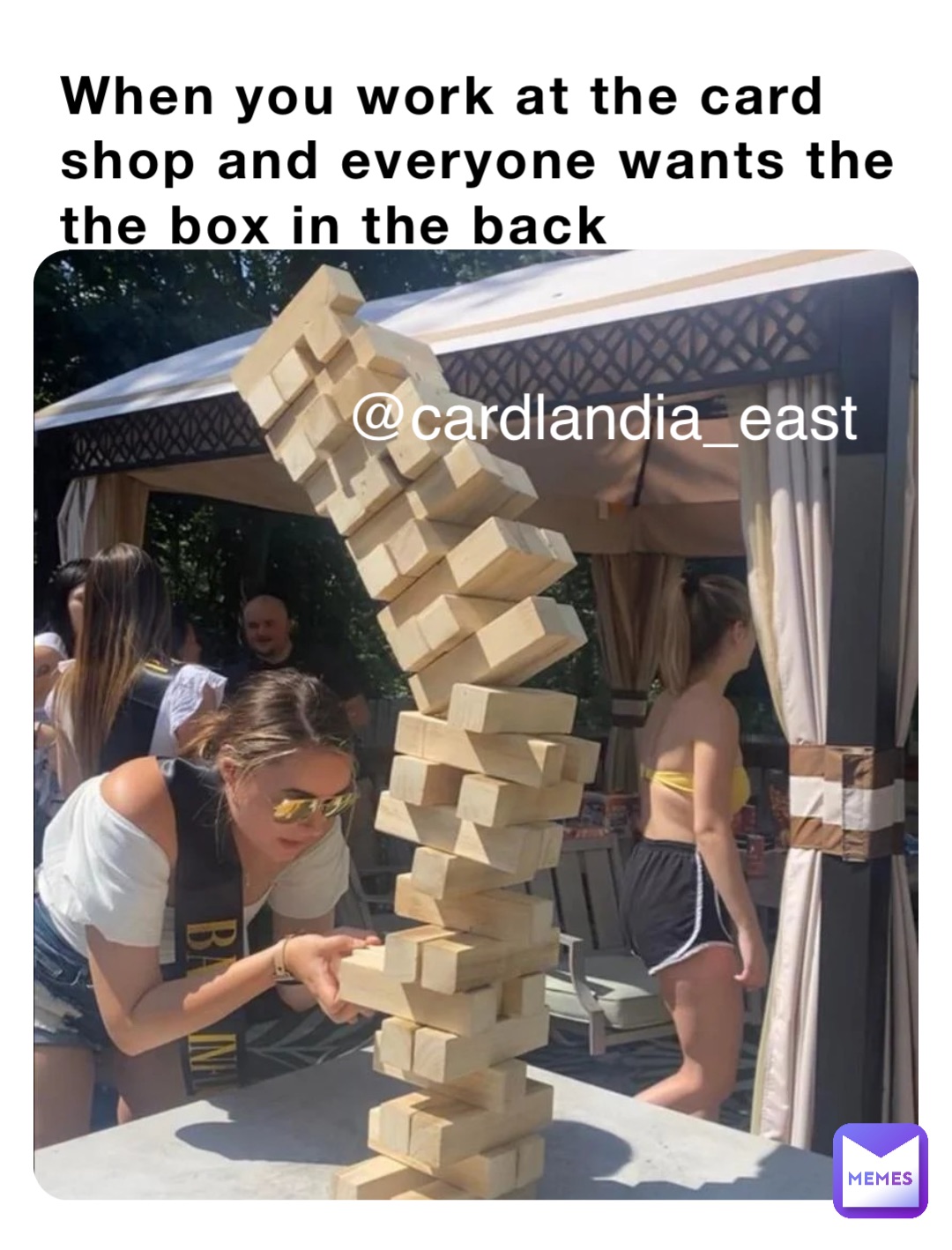 When you work at the card shop and everyone wants the the box in the back  @cardlandia_east | @bubbsbichetti | Memes