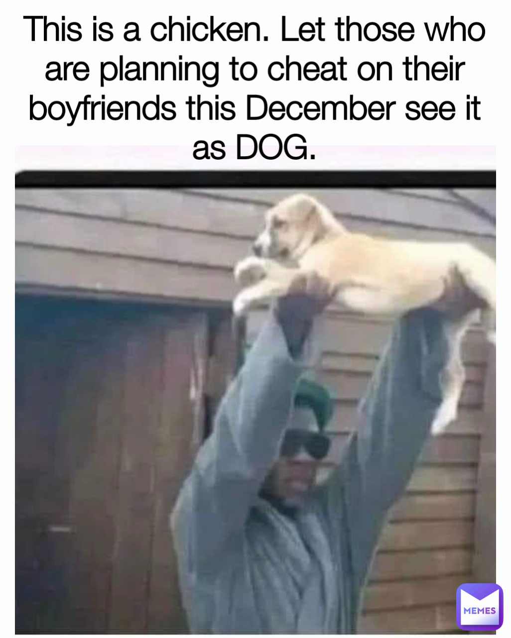 This is a chicken. Let those who are planning to cheat on their boyfriends this December see it as DOG.