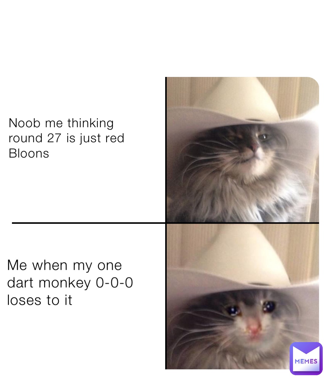Noob me thinking round 27 is just red Bloons Me when my one dart monkey 0-0-0 loses to it
