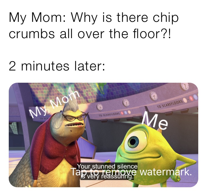 My Mom: Why is there chip crumbs all over the floor?! 2 minutes later ...