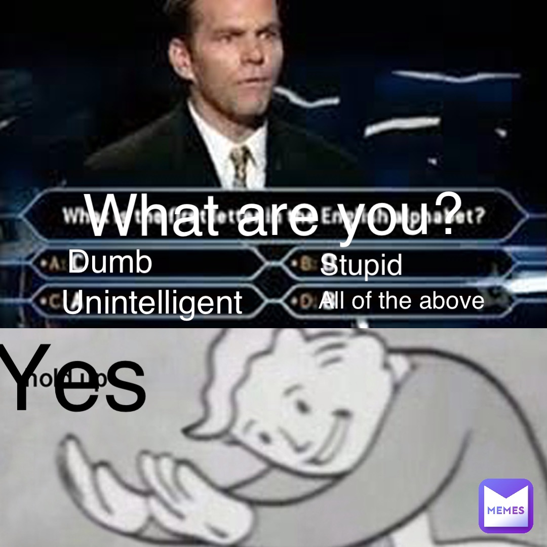 What are you? Dumb Stupid Unintelligent All of the above Yes