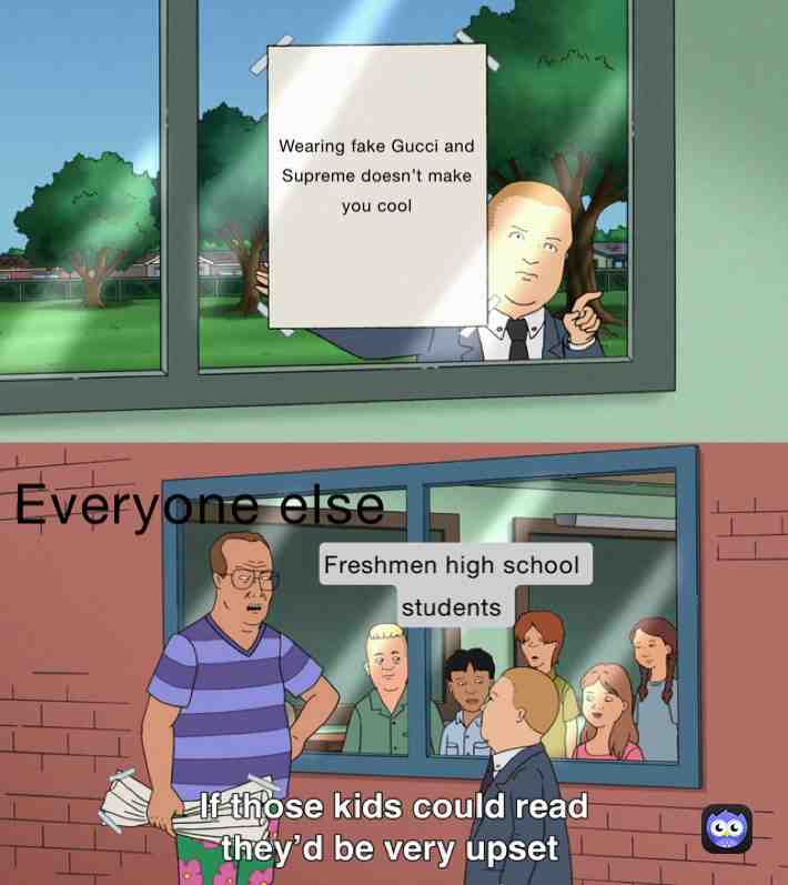 Correction: the guy in the purple shirt should be the principal (I guess) and not “everyone else”