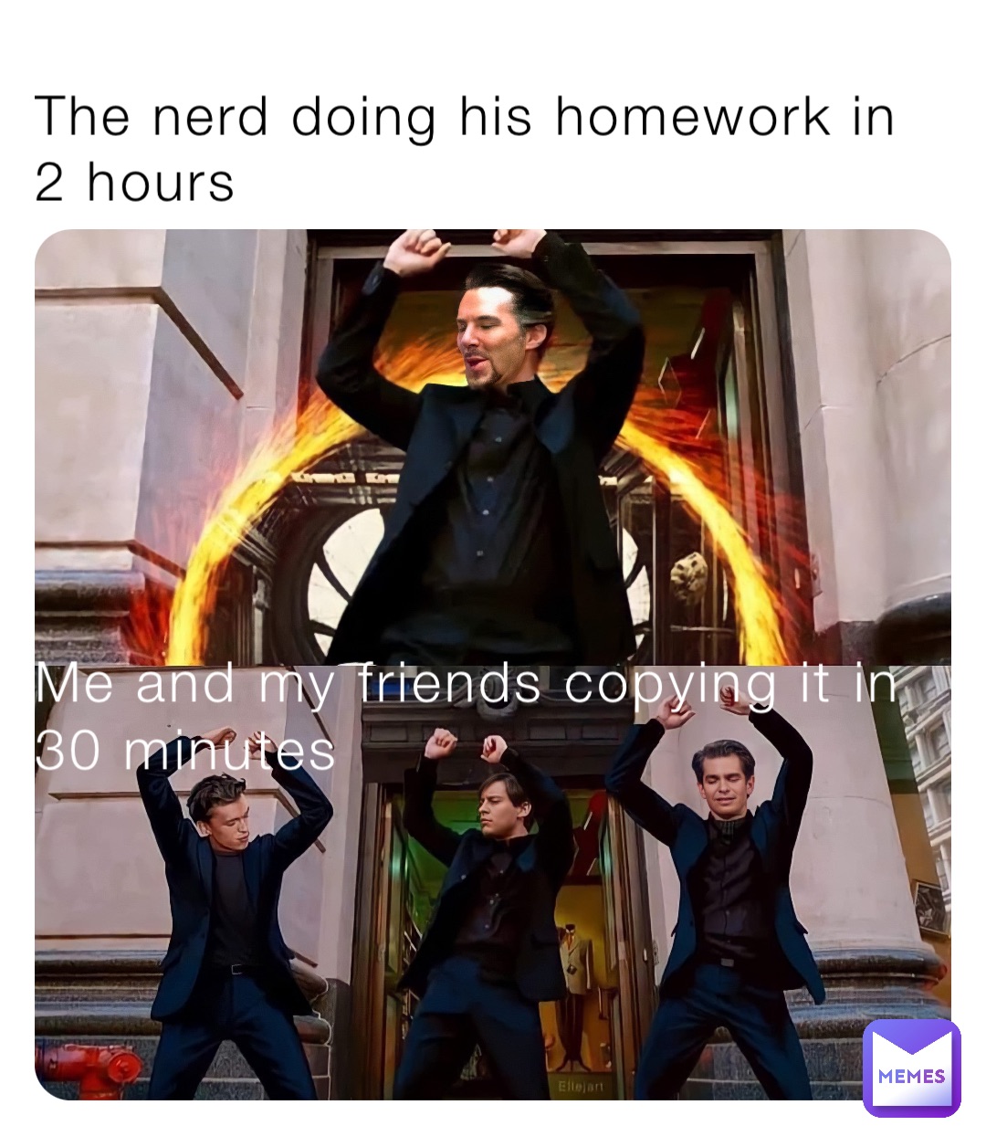 The nerd doing his homework in 2 hours Me and my friends copying it in 30 minutes