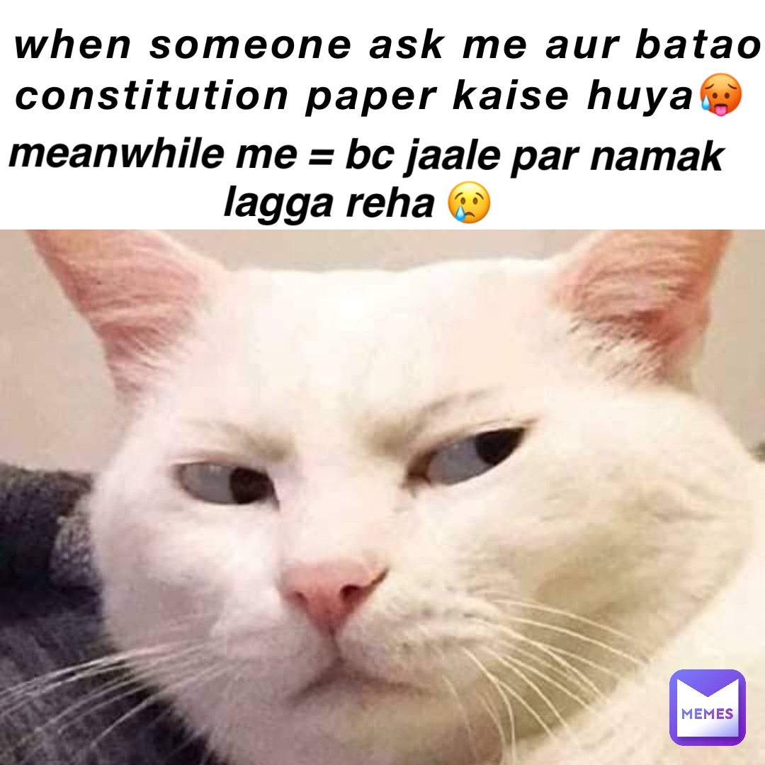 when someone ask me aur batao constitution paper kaise huya🥵 meanwhile me = bc jaale par namak lagga reha 😢