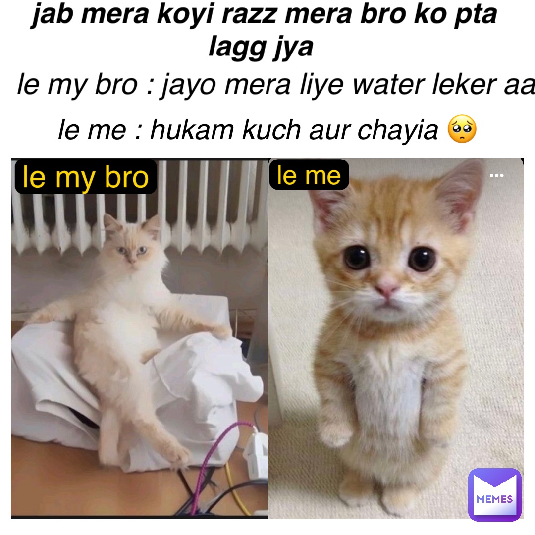 Double tap to edit jab mera koyi razz mera bro ko pta lagg jya le my bro : jayo mera liye water leker aa le me : hukam kuch aur chayia 🥺 le my bro le me