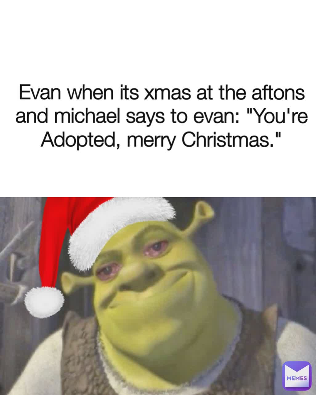 Evan when its xmas at the aftons and michael says to evan: "You're Adopted, merry Christmas."