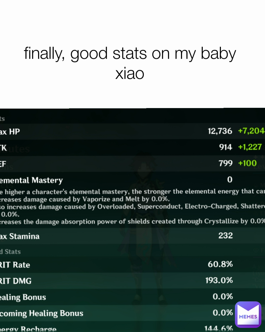 finally, good stats on my baby xiao