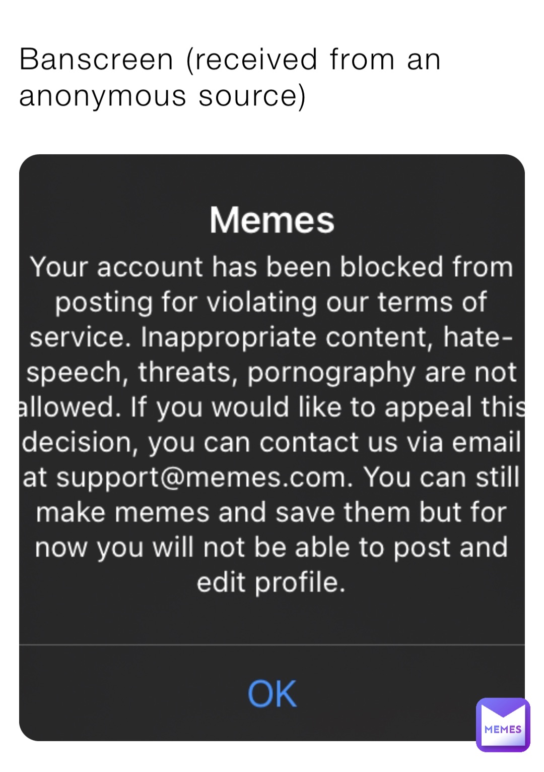 Banscreen (received from an anonymous source) | @ThatBasilisk | Memes