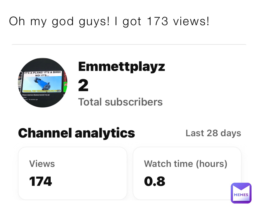 Oh my god guys! I got 173 views!