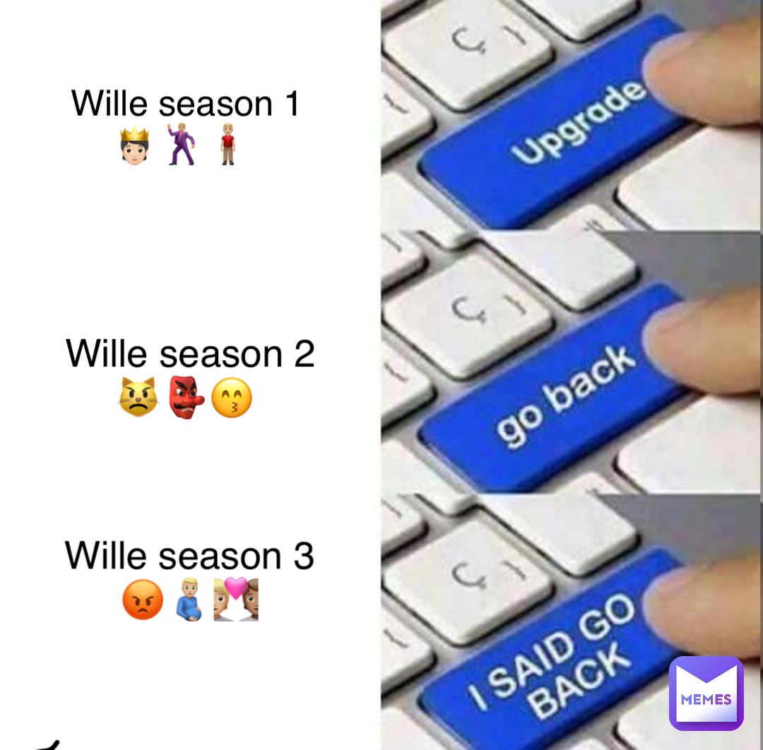 Wille season 1 
🫅🏻🕺🏼🧍🏼‍♂️ Wille season 2 
😾👺😙 Wille season 3
😡🫃🏼🧑🏼‍❤️‍🧑🏽