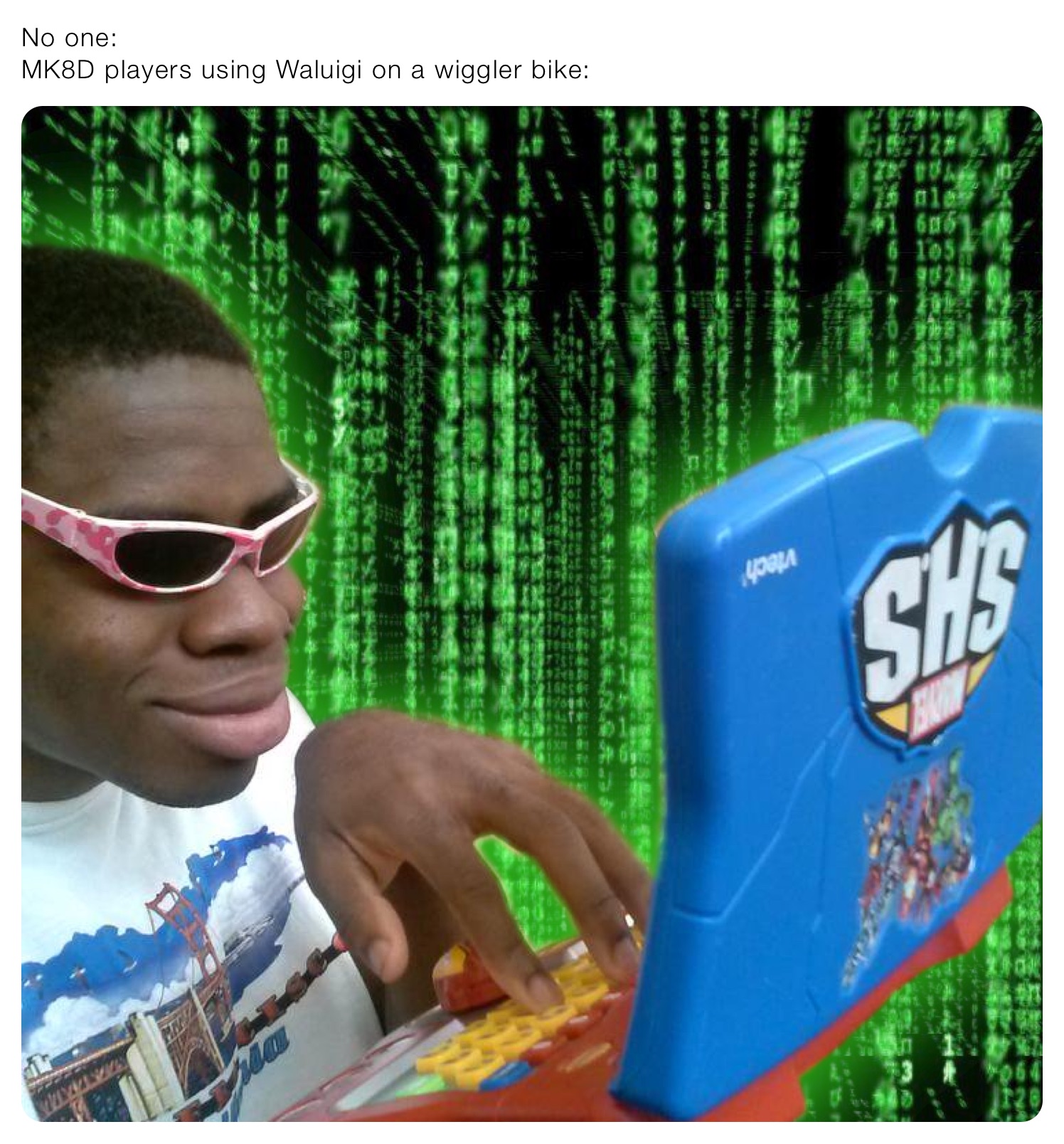 No one:
MK8D players using Waluigi on a wiggler bike: