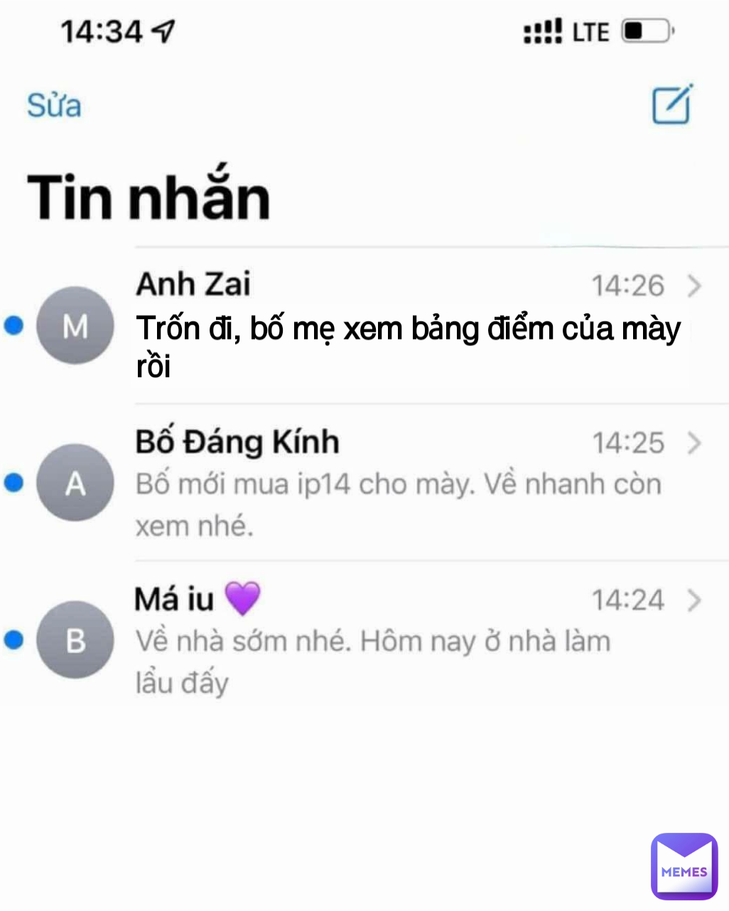 Trốn đi, bố mẹ xem bảng điểm của mày rồi