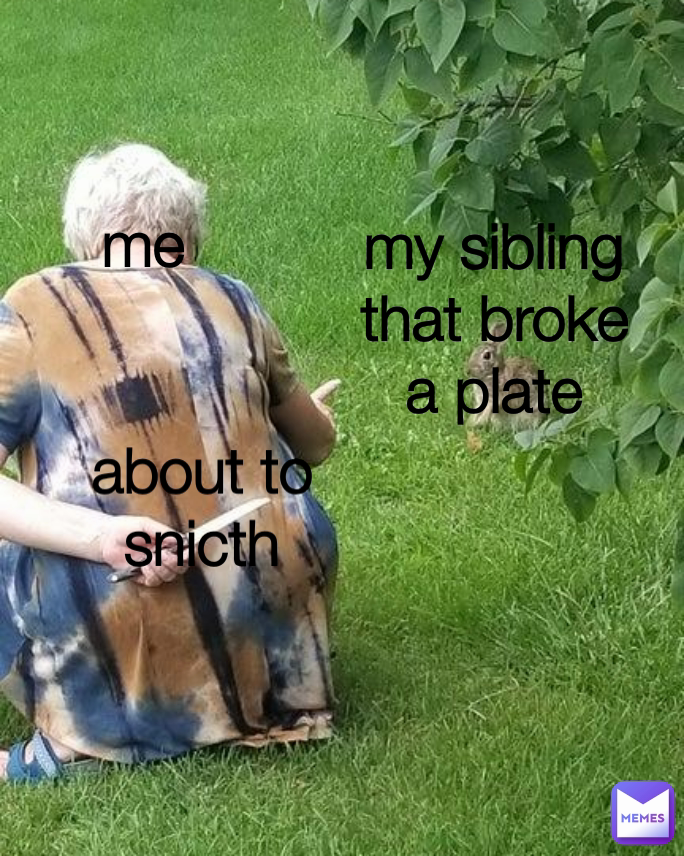 about to snicth my sibling that broke a plate me
