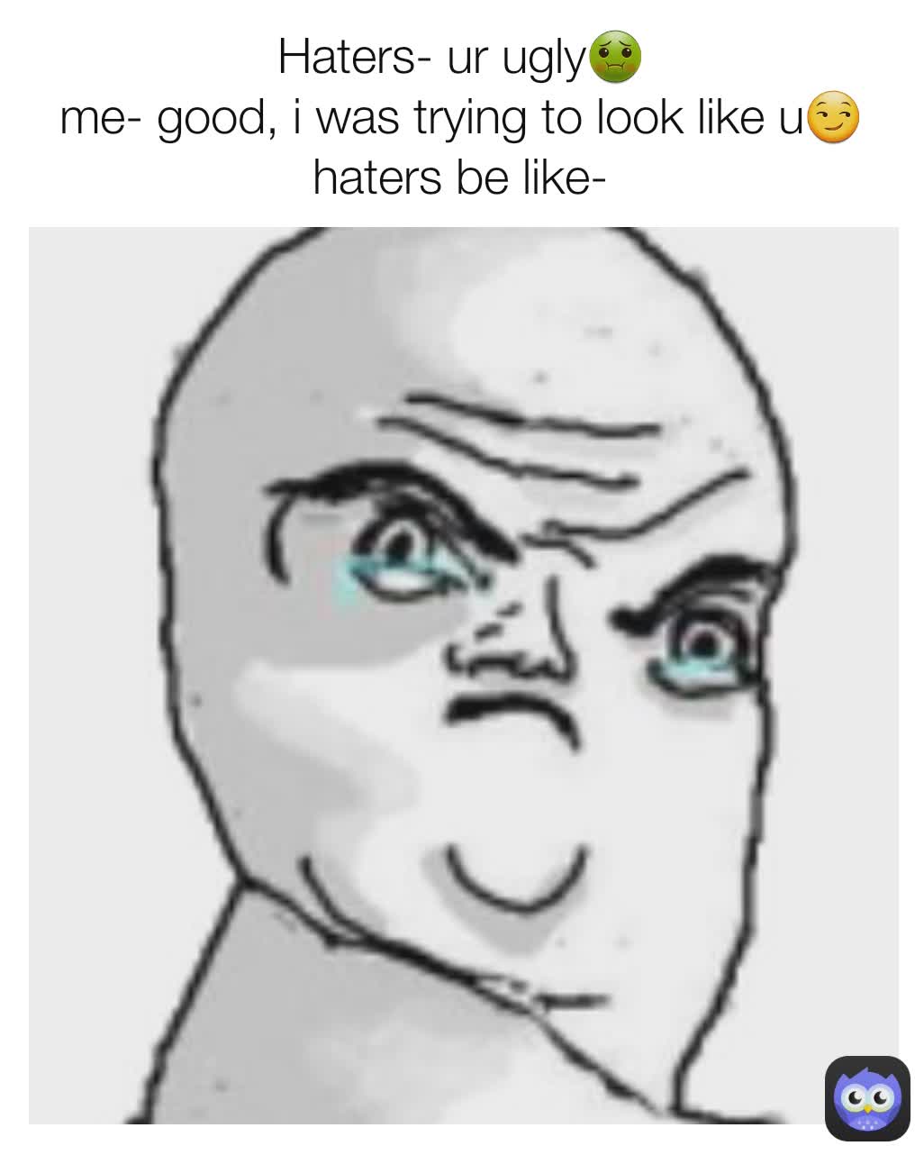 Haters- ur ugly🤢
me- good, i was trying to look like u😏
haters be like-