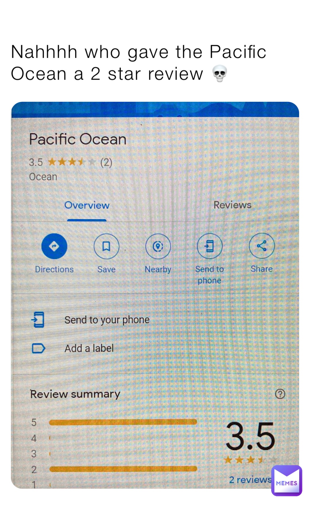 Nahhhh who gave the Pacific Ocean a 2 star review 💀