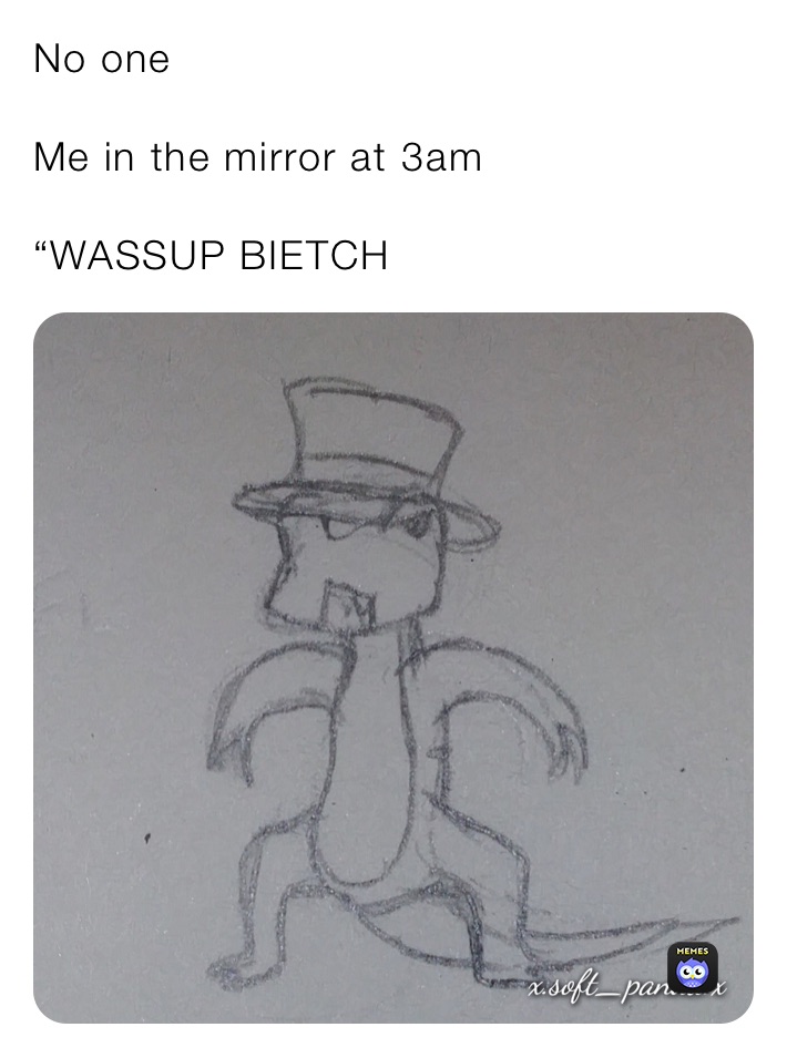 No one

Me in the mirror at 3am

“WASSUP BIETCH