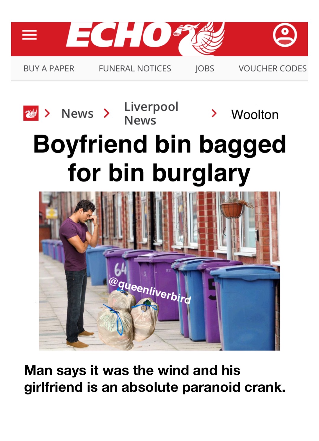Man says it was the wind and his girlfriend is an absolute paranoid crank. @queenliverbird