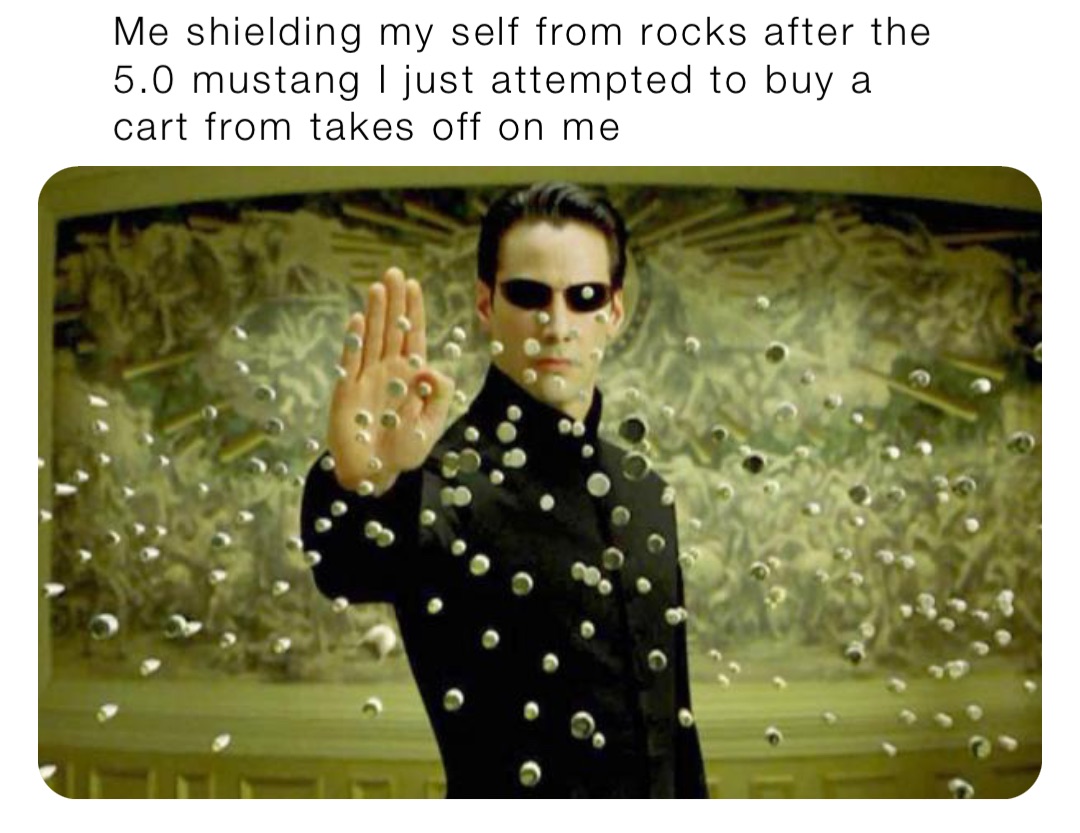 Me shielding my self from rocks after the 5.0 mustang I just attempted to buy a cart from takes off on me