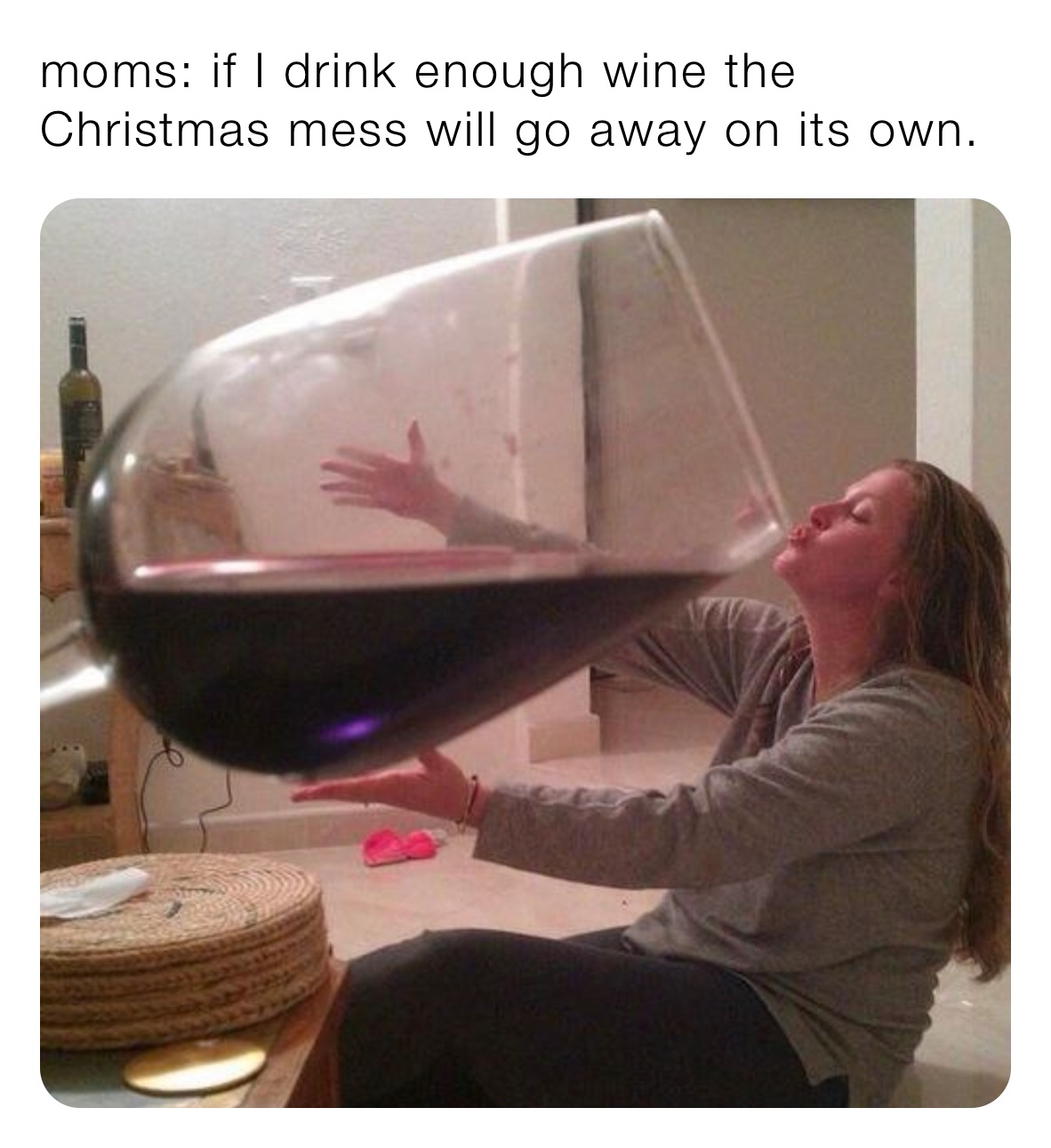 moms: if I drink enough wine the Christmas mess will go away on its own. 