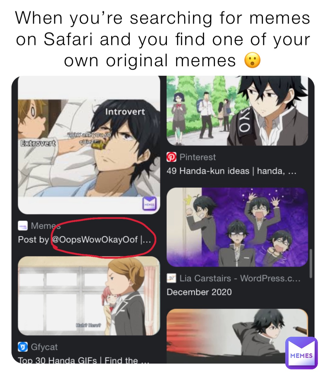 When you’re searching for memes on Safari and you find one of your own original memes 😮