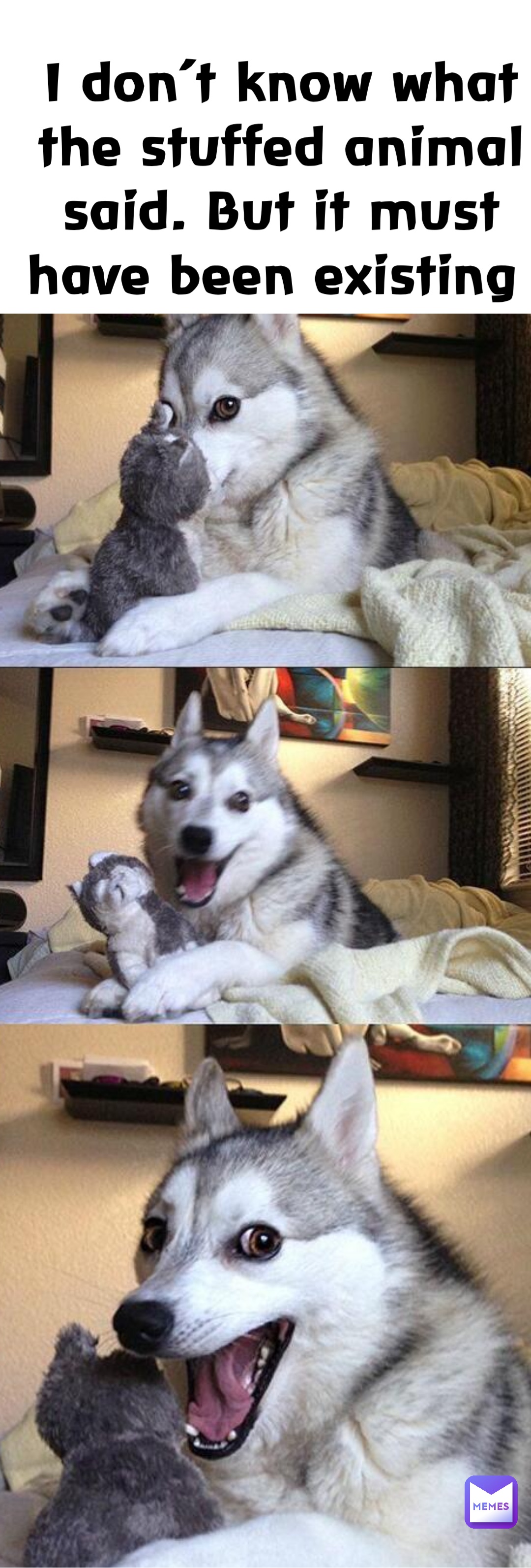 husky with stuffed animal meme