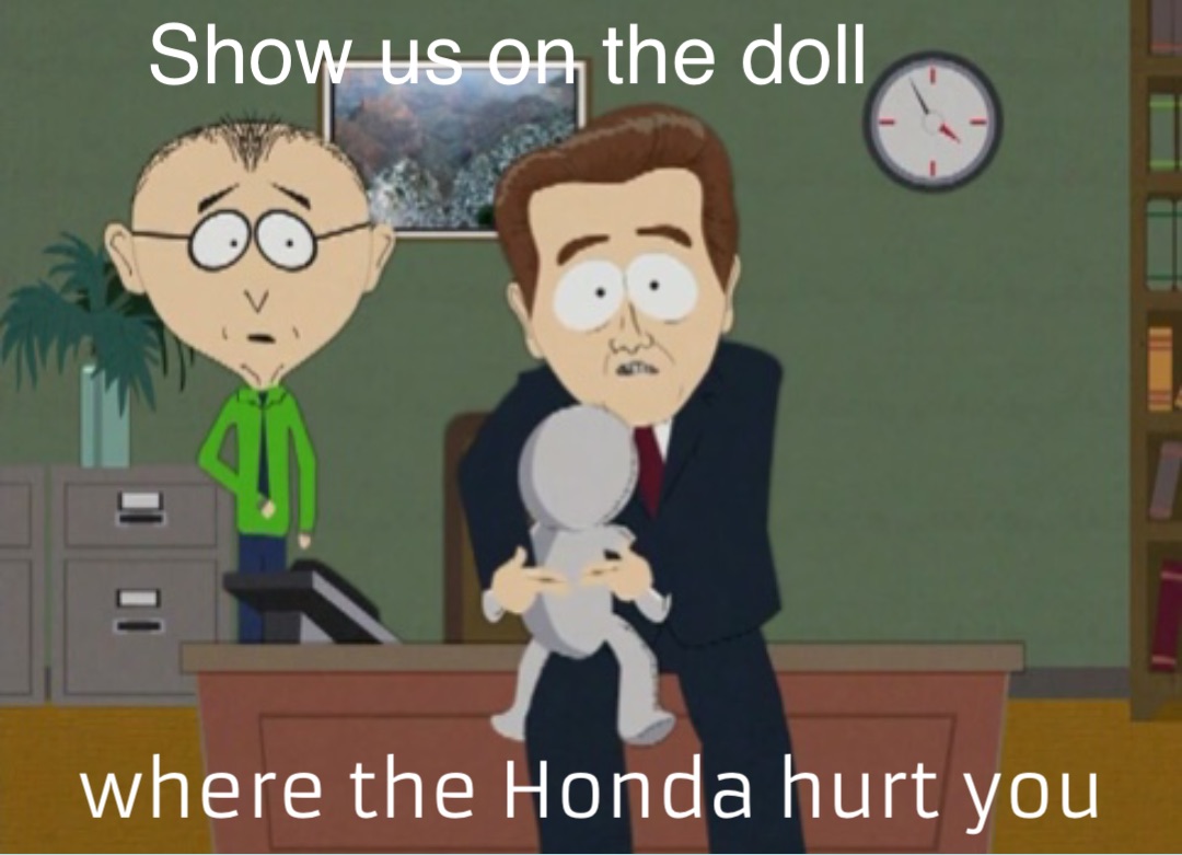 where the Honda hurt you Show us on the doll