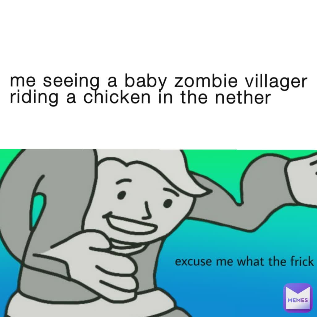 me seeing a baby zombie villager riding a chicken in the nether