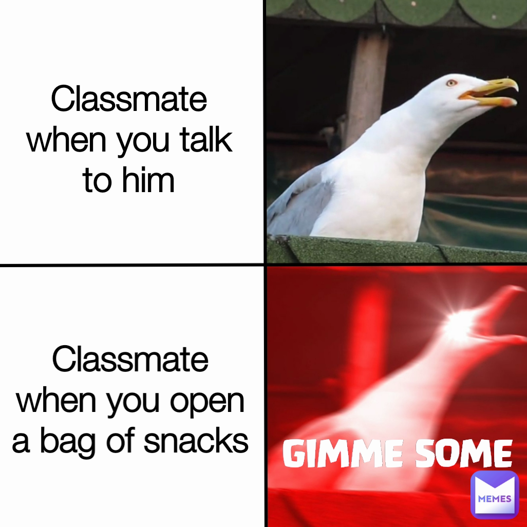 GIMME SOME Classmate when you open a bag of snacks Classmate when you talk to him