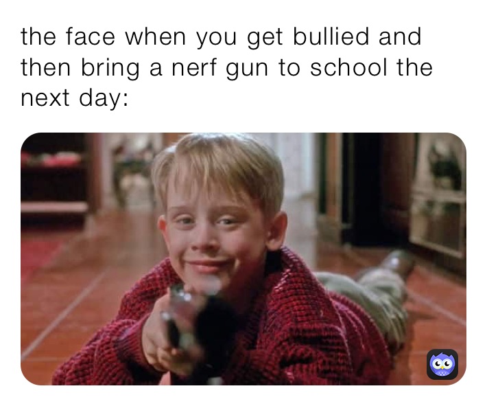 the face when you get bullied and then bring a nerf gun to school the