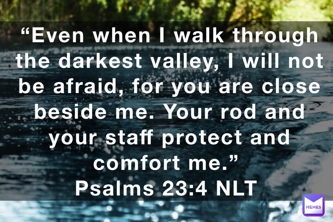 “Even when I walk through the darkest valley, I will not be afraid, for you are close beside me. Your rod and your staff protect and comfort me.”
‭‭Psalms‬ ‭23:4‬ ‭NLT‬‬