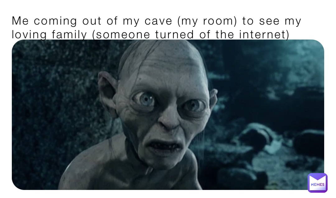 Me coming out of my cave (my room) to see my loving family (someone turned of the internet)