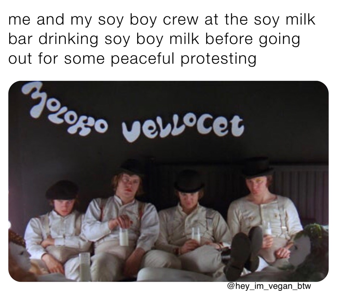 me and my soy boy crew at the soy milk bar drinking soy boy milk before going out for some peaceful protesting