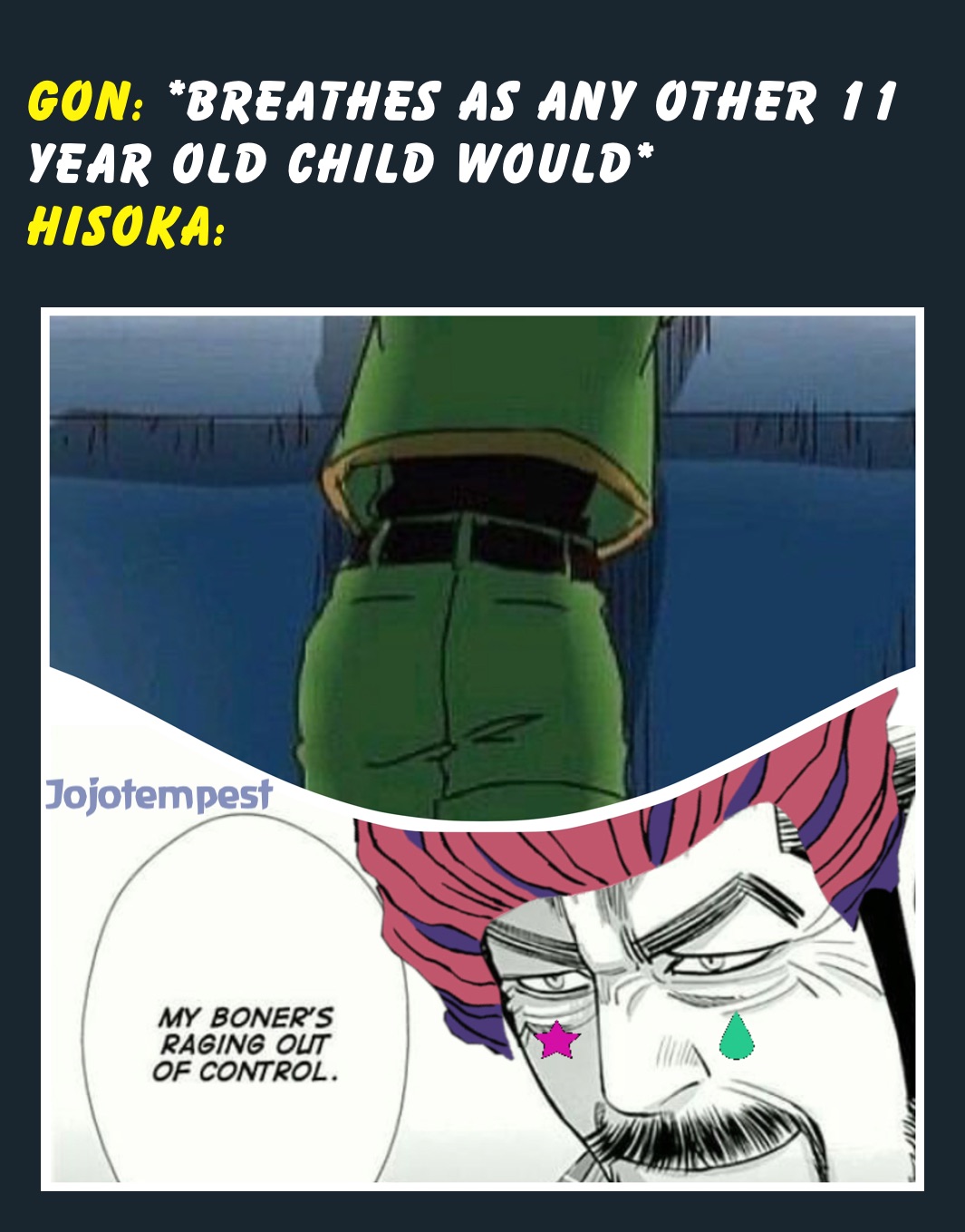 gon: *breathes as any other 11 year old child would*
hisoka: