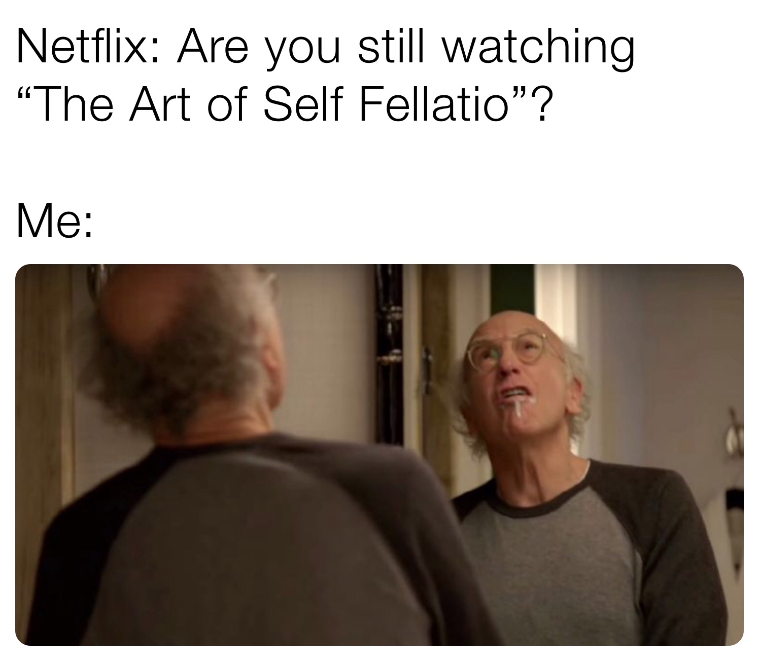 Netflix: Are you still watching “The Art of Self Fellatio”? Me: |  @dondurgan | Memes